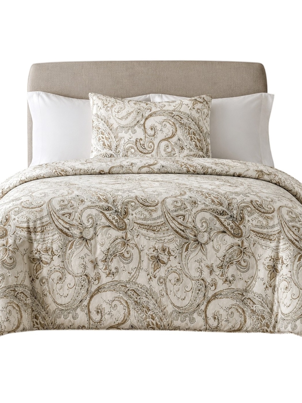 Pottery Barn Organic Cotton Paloma Paisley Duvet Cover + 1 Sham Ivory Beige Boho